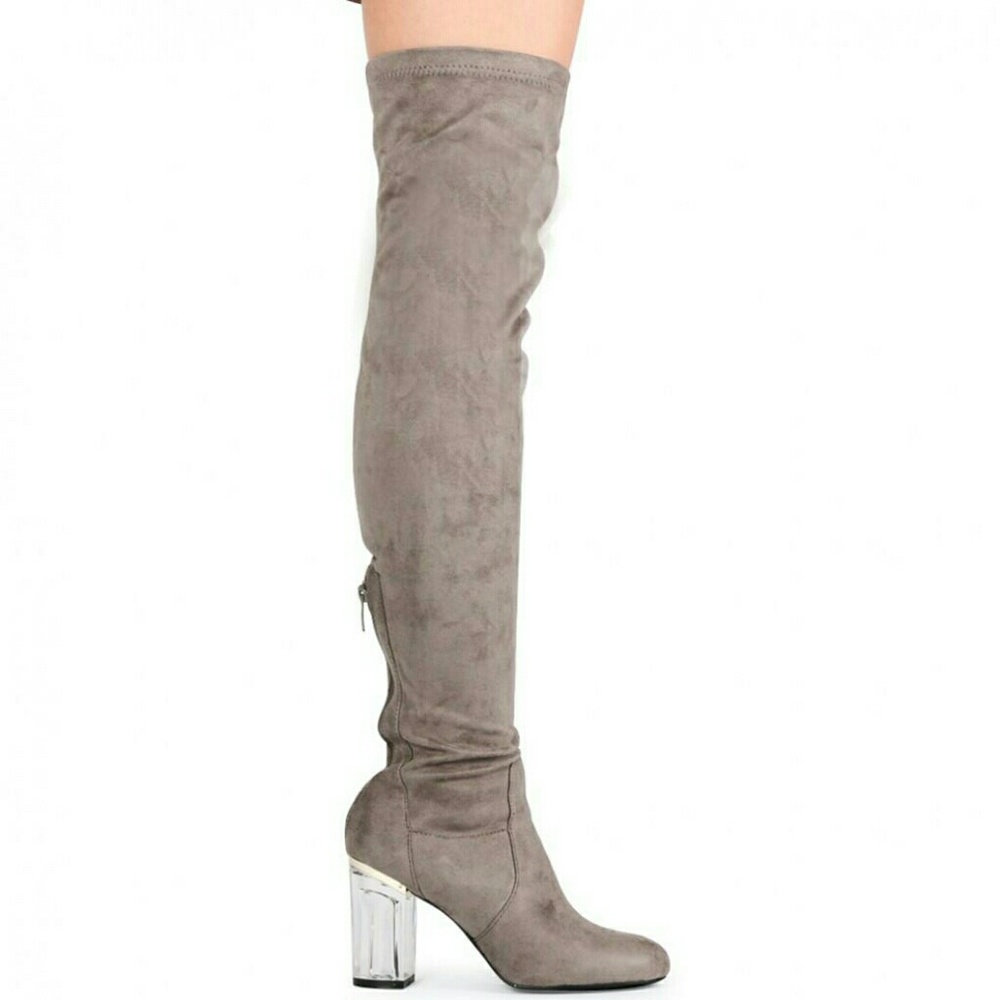 Steve Madden Taupe Over-the-Knee Suede Boots with Clear Block Heel